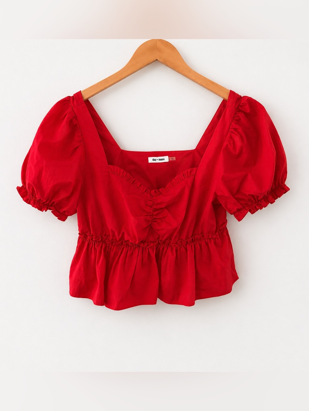 Coquette Puff Sleeve Babydoll Peplum Top Red Cottagecore Medium Feminine Whimsy